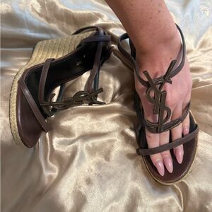 Yves Saint Laurent Dark Brown Espadrille Wedges